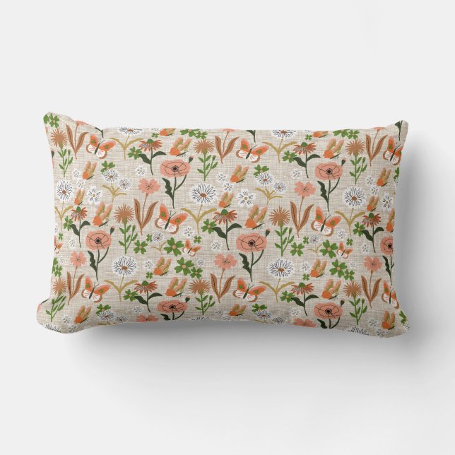 Rough Bamboo Floral Daisy Shamrocks Farmhouse Lumbar Cushion (Front)
