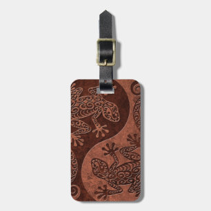 Rough Brown Stone Yin Yang Geckos Luggage Tag