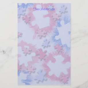 Rough Brushed Pink Blue Puzzle Pieces Personalised Stationery