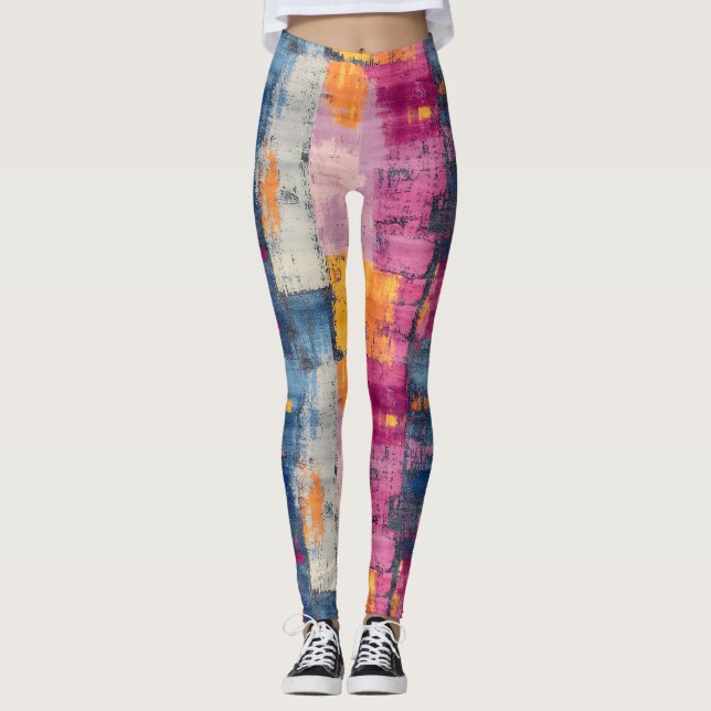 Rough Brushstroke Print  Leggings (Front)