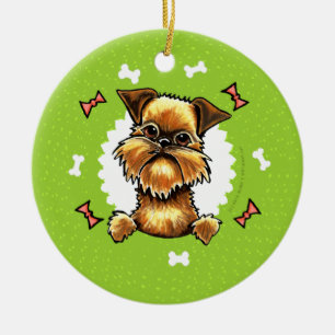 Rough Brussels Griffon Dog Bones Christmas Wreath Ceramic Tree Decoration