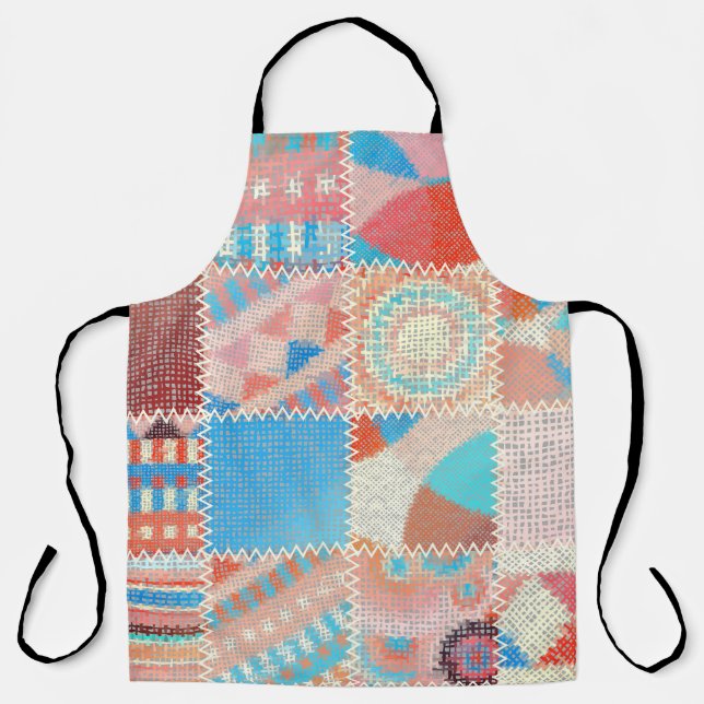 Rough Canvas Patchwork: Textured Vintage Pattern Apron (Front)