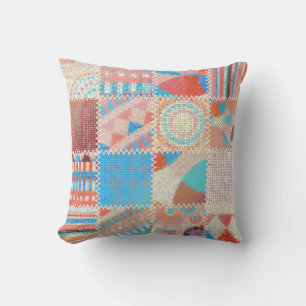 Rough Canvas Patchwork: Textured Vintage Pattern Cushion