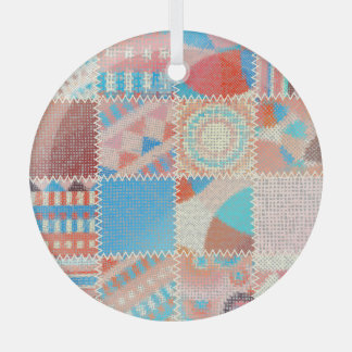 Rough Canvas Patchwork: Textured Vintage Pattern Glass Tree Decoration