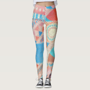 Rough Canvas Patchwork: Textured Vintage Pattern Leggings