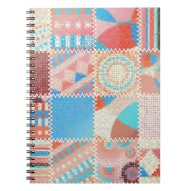 Rough Canvas Patchwork: Textured Vintage Pattern Notebook (Front)
