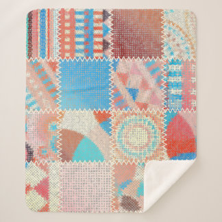 Rough Canvas Patchwork: Textured Vintage Pattern Sherpa Blanket