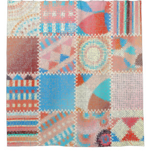 Rough Canvas Patchwork: Textured Vintage Pattern Shower Curtain