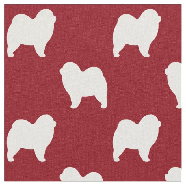 Rough Chow Chow Dog Silhouettes Red and White Fabric (Close Up)