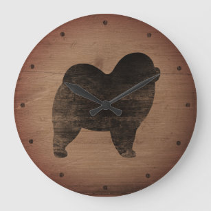 Rough Chow Chow Silhouette Rustic Style Large Clock