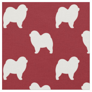 Rough Chow Chow Silhouettes Pattern Red Fabric