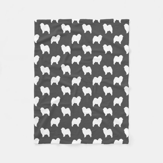Rough Chow Silhouettes Pattern Grey and White Fleece Blanket (Front)