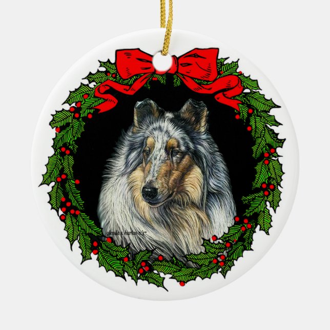 Rough Collie Art by Glenda S. Harlan Ceramic Tree Decoration (Front)