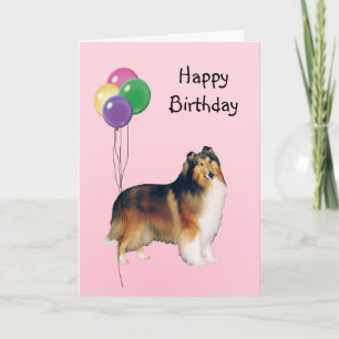 Rough Collie, Birthday Balloons Card