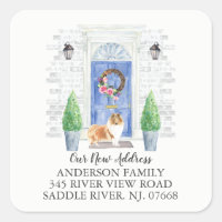 Rough Collie Blue Door New Address Label Sticker