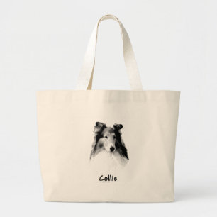 Rough Collie Charcoal Large Tote Bag