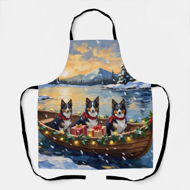 Rough Collie Christmas Boat Holiday Apron (Front)