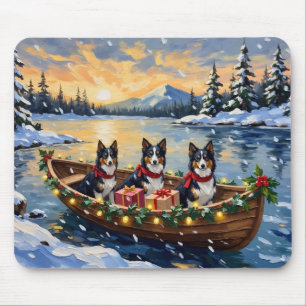 Rough Collie Christmas Boat Holiday Mouse Mat