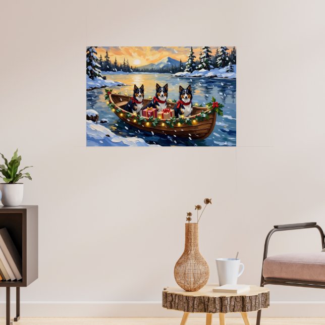 Rough Collie Christmas Boat Holiday Poster (Living Room 3)