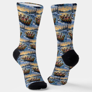 Rough Collie Christmas Boat Holiday Socks