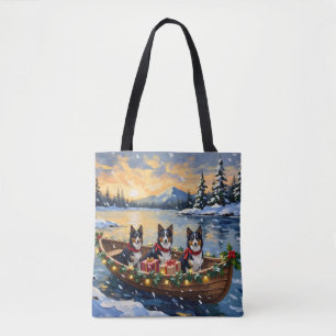 Rough Collie Christmas Boat Holiday Tote Bag