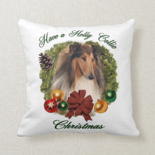 Rough Collie Christmas Cushion