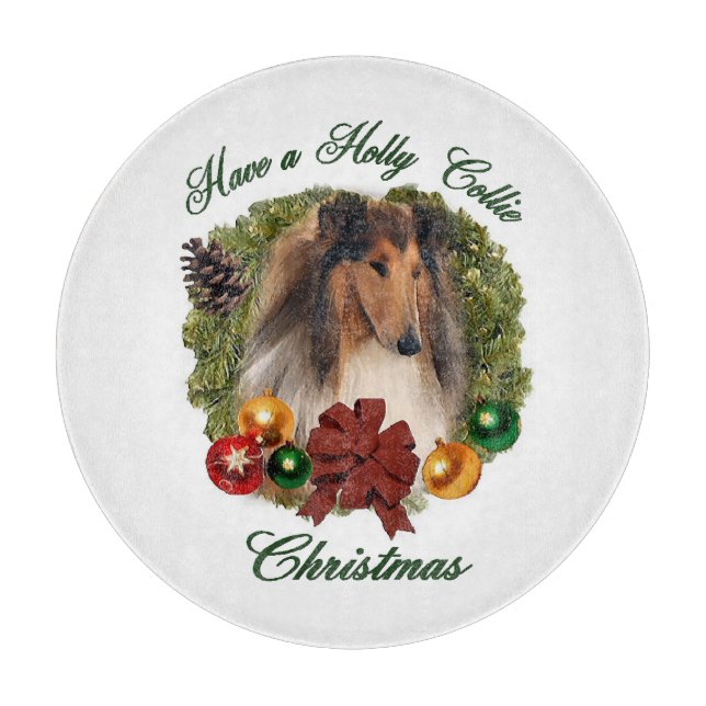 Rough Collie Christmas Cutting Board (Front)