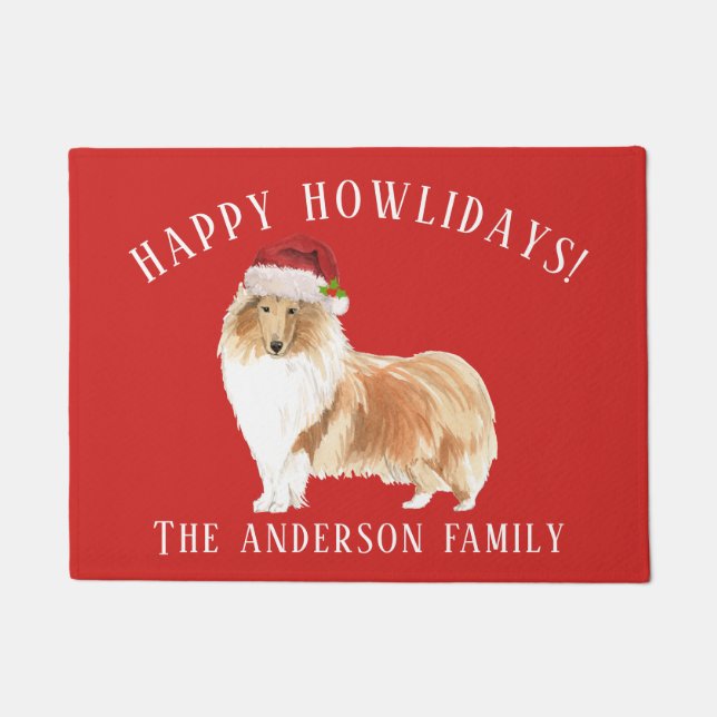 Rough Collie Christmas Doormat (Front)