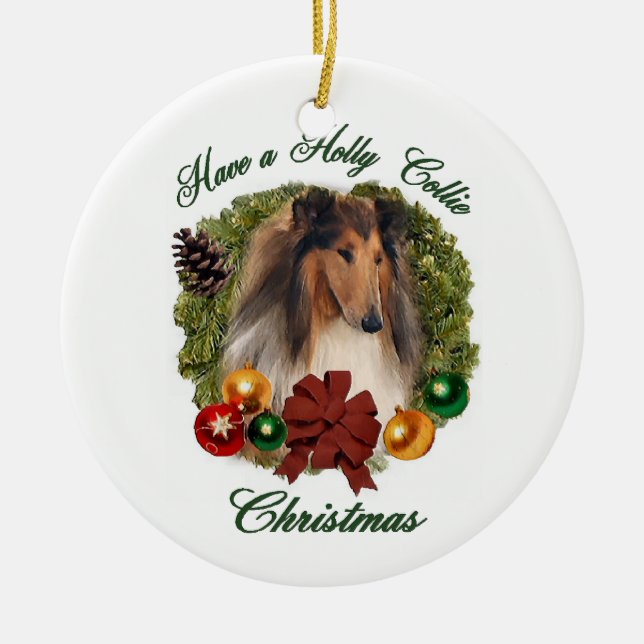 Rough Collie Christmas Gifts Ornaments (Front)