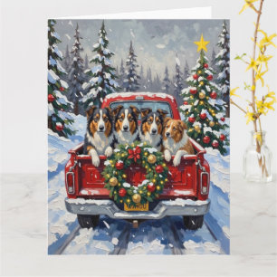 Rough Collie Christmas Red Truck Holiday Card