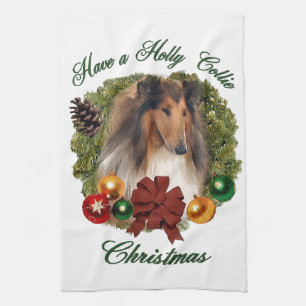 Rough Collie Christmas Tea Towel