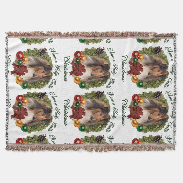 Rough Collie Christmas Throw Blanket (Front)