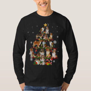 Rough Collie Christmas Tree Lights Funny Dog Xmas T-Shirt