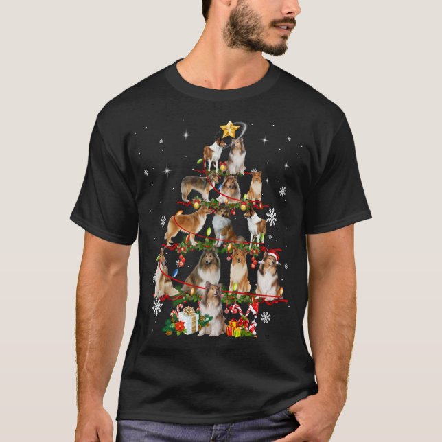 Rough Collie Christmas Tree Lights Sweater Dog Chr (Front)