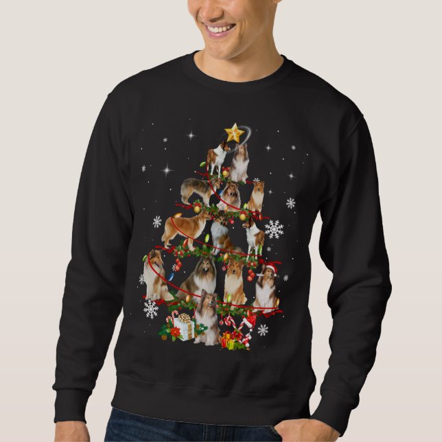 Rough Collie Christmas Tree Lights Sweater Dog Chr (Front)