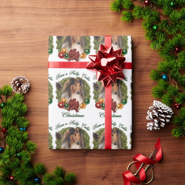 Rough Collie Christmas Wrapping Paper (Holiday Gift)