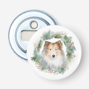 Rough Collie Christmas Wreath Festive Pup  Bottle Opener