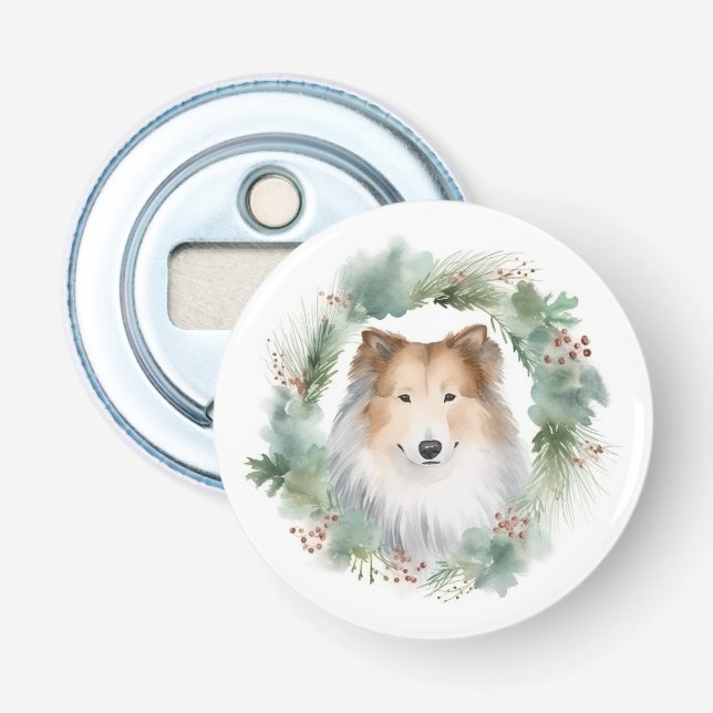 Rough Collie Christmas Wreath Festive Pup  Bottle Opener (Front)