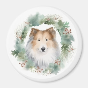 Rough Collie Christmas Wreath Festive Pup  Magnet