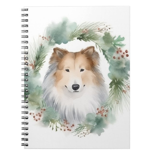 Rough Collie Christmas Wreath Festive Pup  Notebook (Front)