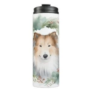 Rough Collie Christmas Wreath Festive Pup Thermal Tumbler