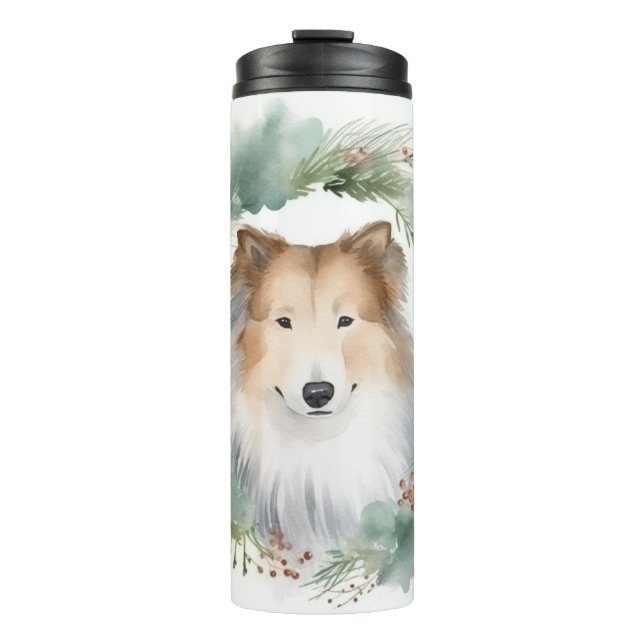 Rough Collie Christmas Wreath Festive Pup  Thermal Tumbler (Front)