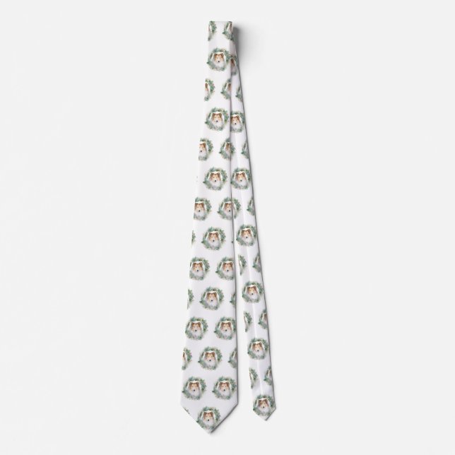 Rough Collie Christmas Wreath Festive Pup  Tie (Front)