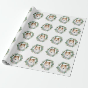 Rough Collie Christmas Wreath Festive Pup  Wrapping Paper