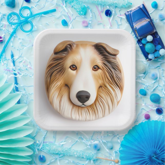 Rough Collie Dog 3D Inspired Paper Plate (Party)