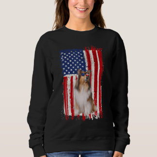 Rough Collie Dog American Flag Patriotic  4th Of J Sweatshirt