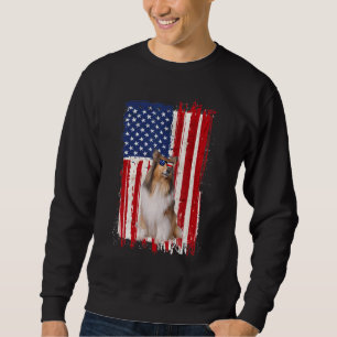 Rough Collie Dog American Flag Patriotic 4th Of J Sweatshirt