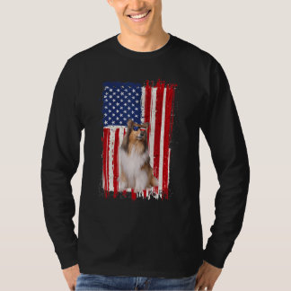 Rough Collie Dog American Flag Patriotic 4th Of J T-Shirt