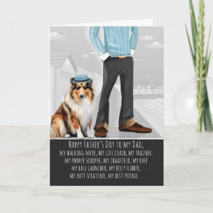 Rough Collie Dog and Dad Funny Father's Day Holiday Card