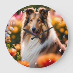 Rough Collie dog beautiful photo Large Clock